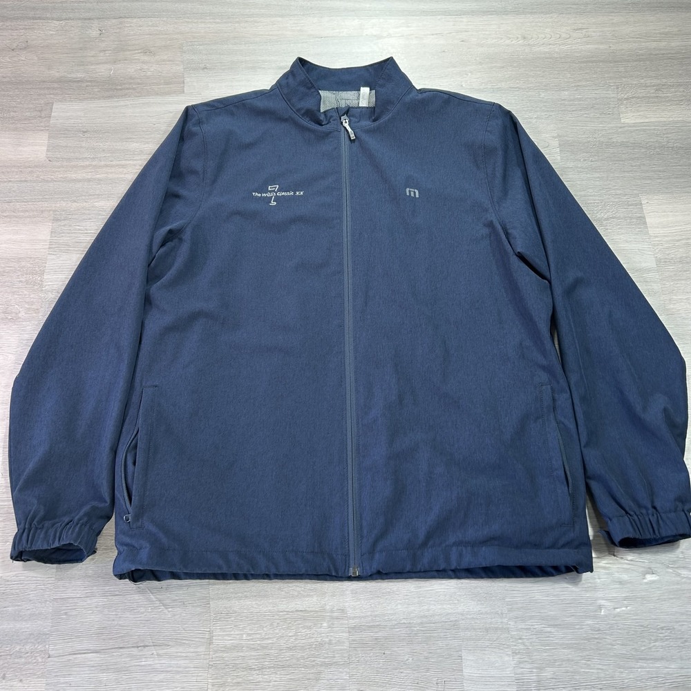Travis Mathew Jacket Mens Large Blue Full Zip Softshell Lined Golf Windbreaker